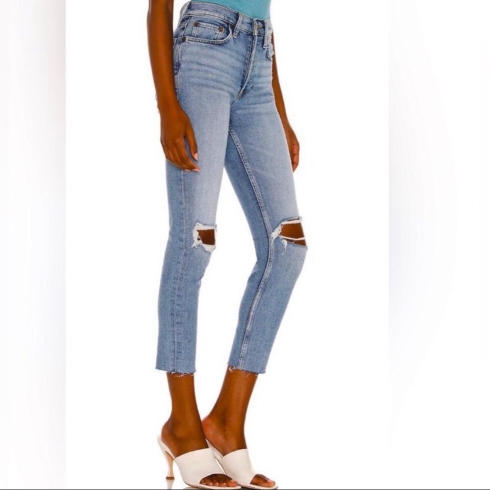 Re/Done 90s High Rise Ankle Crop Distressed Jeans